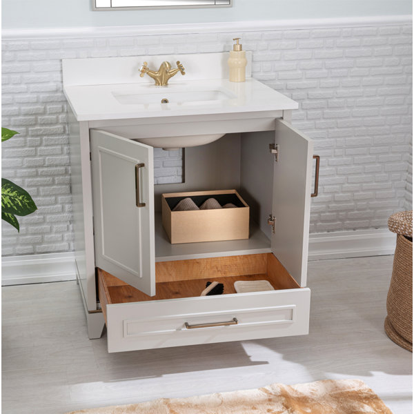 Adorn Vanity Albia 30'' Freestanding Single Bathroom Vanity with Quartz Vanity Top & Mirror